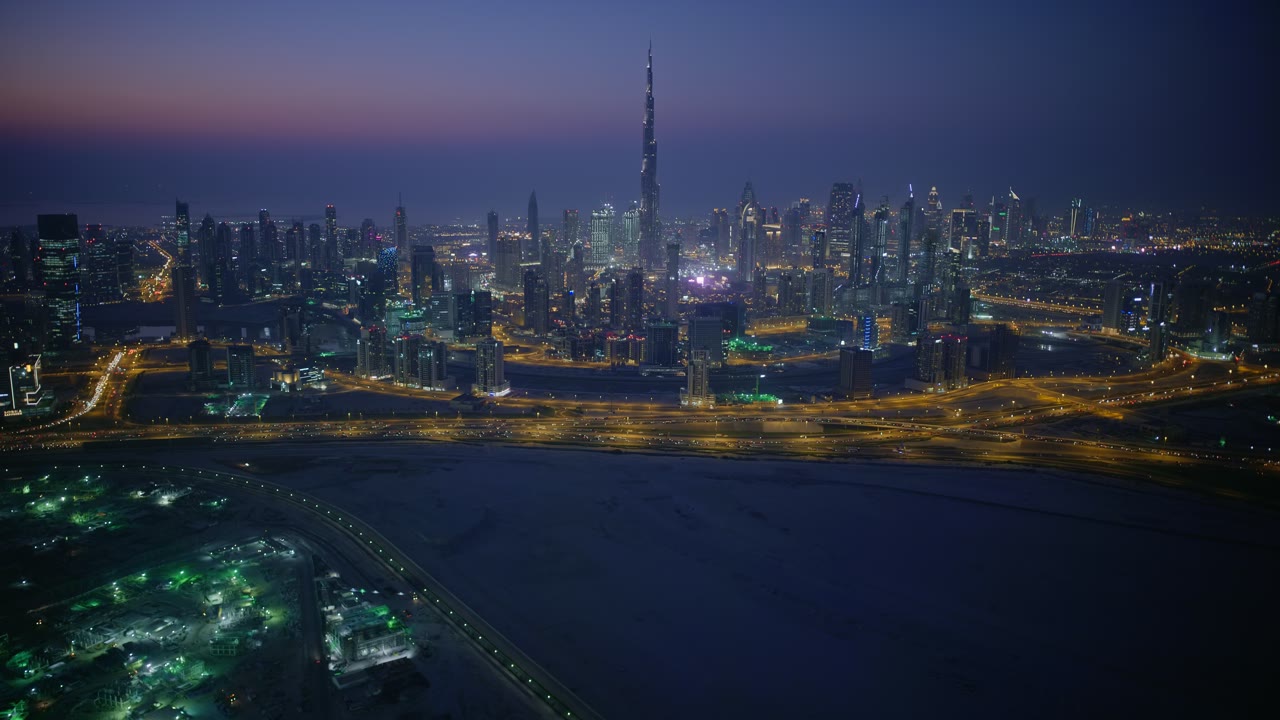 Dubai Night, an Aerial film shown full frame