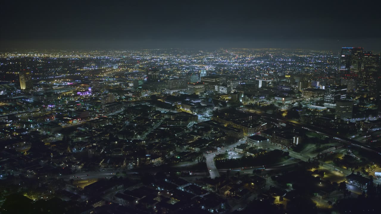 Los Angeles Night, an Aerial film shown full frame