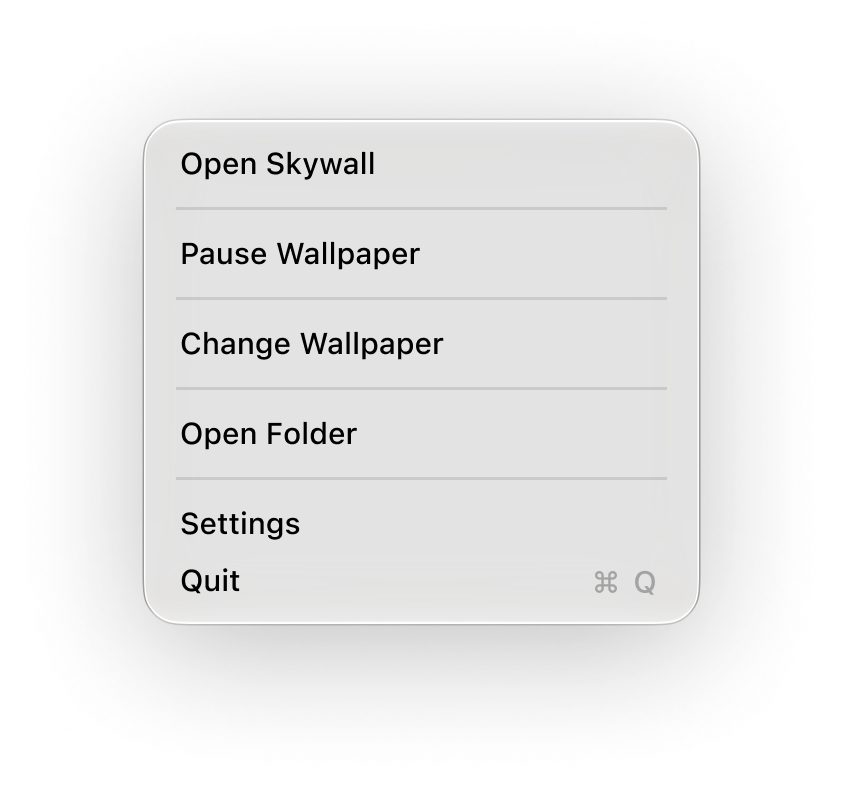 The Skywall status bar menu