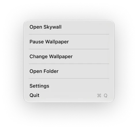 The Skywall menu, open in the menu bar