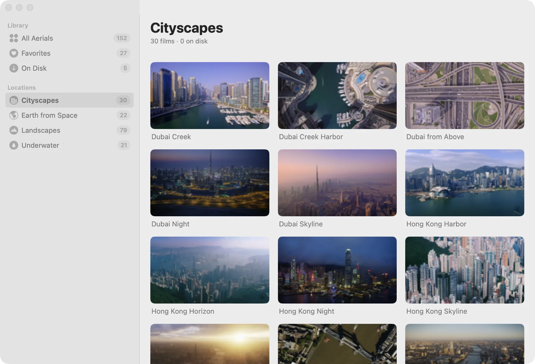 Skywall showing the Cityscapes aerials