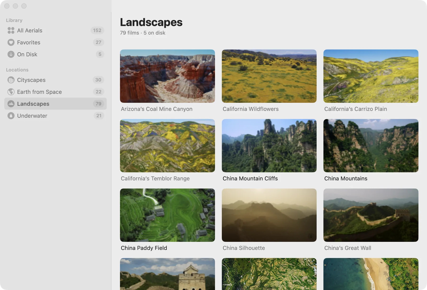 Skywall showing the Landscapes aerials